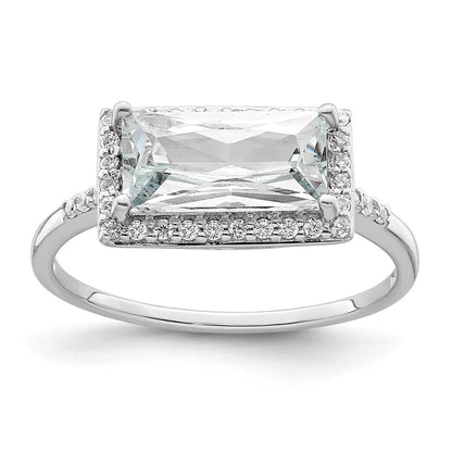 Sterlingsilber Rhodiniert Rectangular Geformt Heiligenschein Zirkonia Ring (size 8 Nur)