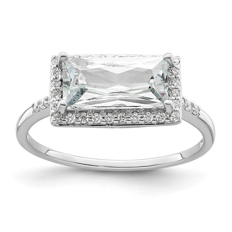 Sterlingsilber Rhodiniert Rectangular Geformt Heiligenschein Zirkonia Ring (size 8 Nur)