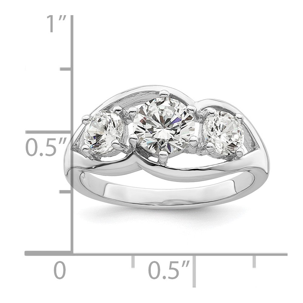 Sterlingsilber Rhodiniert Dreistein Gedreht Zirkonia Ring