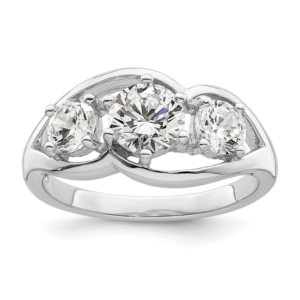Sterlingsilber Rhodiniert Dreistein Gedreht Zirkonia Ring