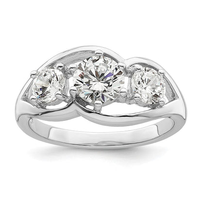Sterlingsilber Rhodiniert Dreistein Gedreht Zirkonia Ring