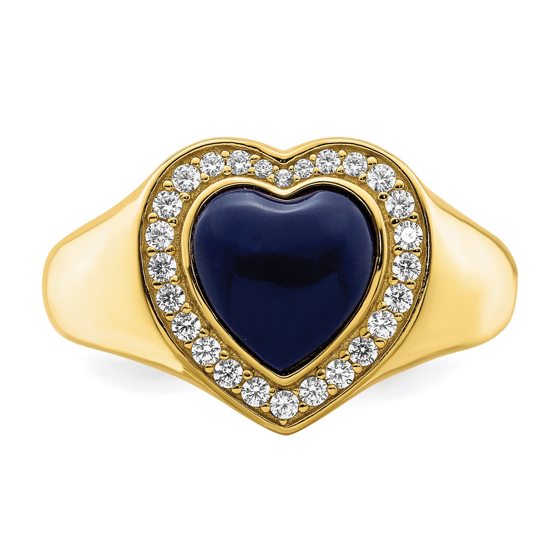 Sterlingsilber Goldfarben Zirkonia & Erzeugt Lapis Lazuli Herz Ring