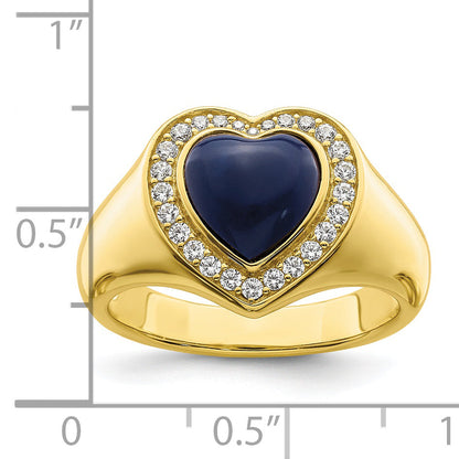 Sterlingsilber Goldfarben Zirkonia & Erzeugt Lapis Lazuli Herz Ring