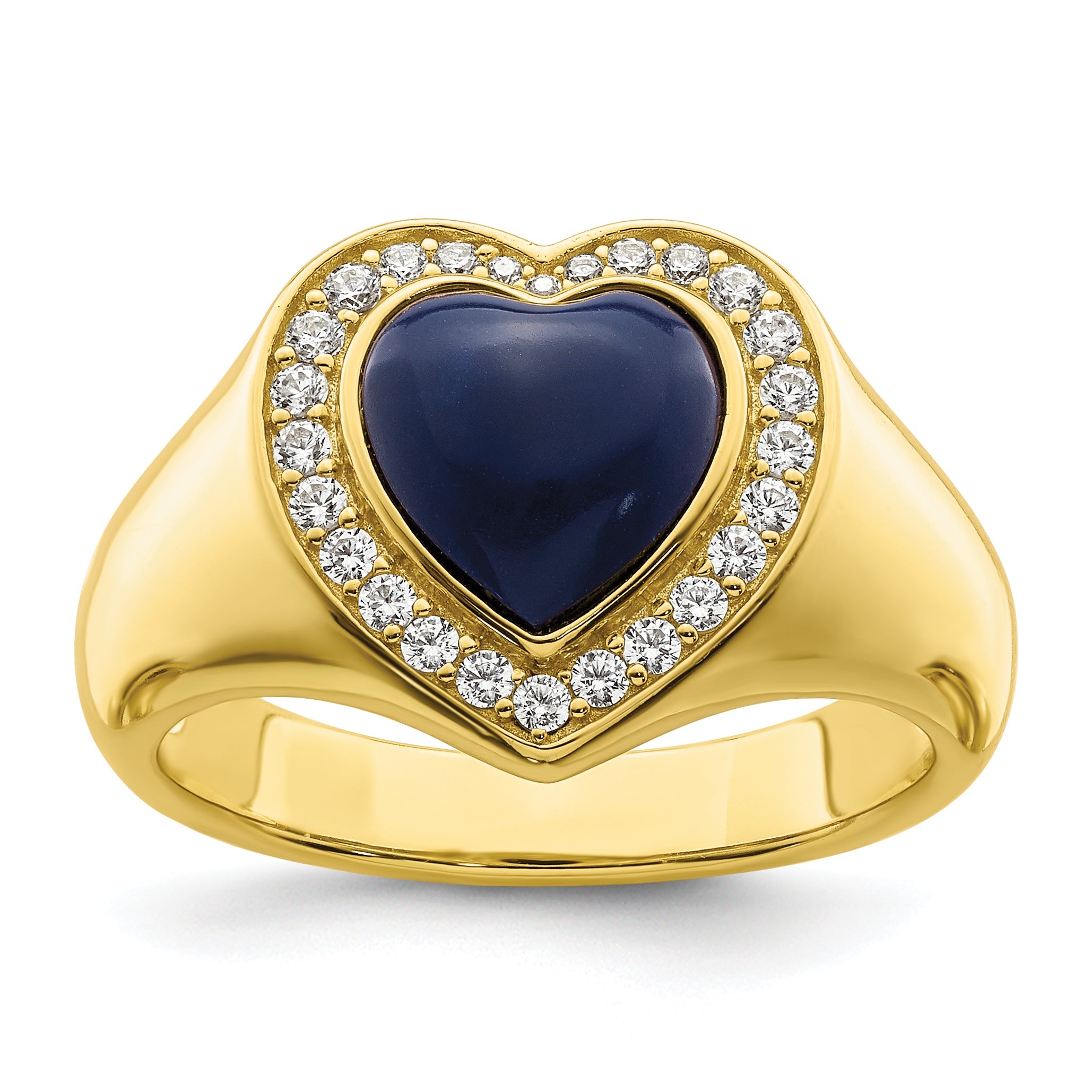 Sterlingsilber Goldfarben Zirkonia & Erzeugt Lapis Lazuli Herz Ring
