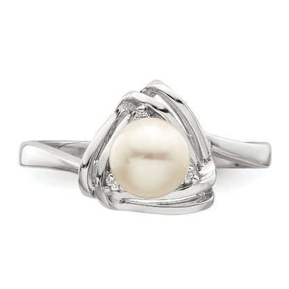 Sterlingsilber Rhodiniert Fwc Perle und Zirkonia Dreieck Ring