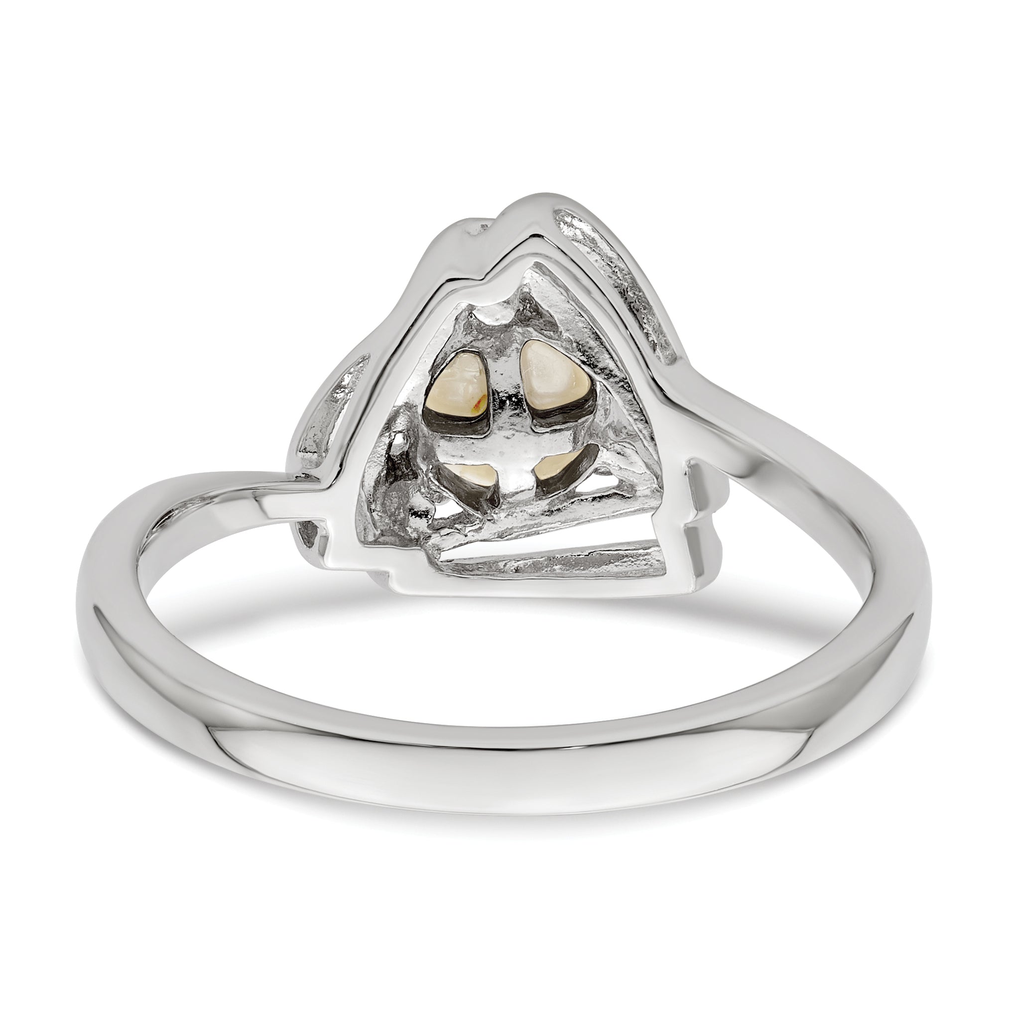 Sterlingsilber Rhodiniert Fwc Perle und Zirkonia Dreieck Ring