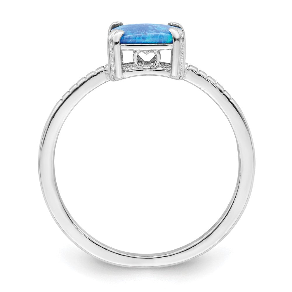 Sterlingsilber Rhodiniert Poliert Quadratisch Blau Erzeugt Opal Ring
