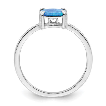 Sterlingsilber Rhodiniert Poliert Quadratisch Blau Erzeugt Opal Ring