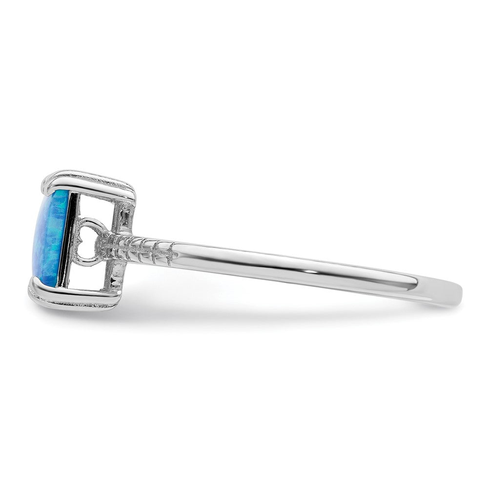 Sterlingsilber Rhodiniert Poliert Quadratisch Blau Erzeugt Opal Ring