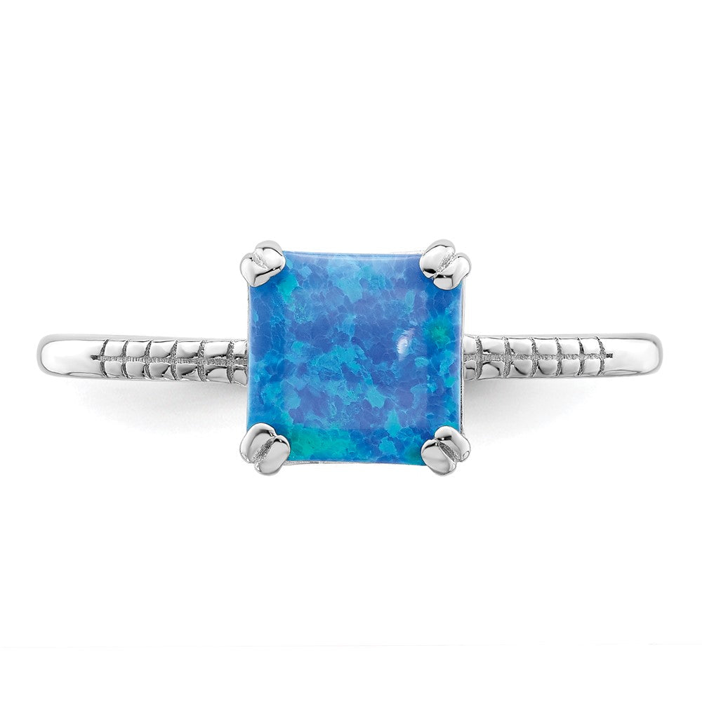 Sterlingsilber Rhodiniert Poliert Quadratisch Blau Erzeugt Opal Ring