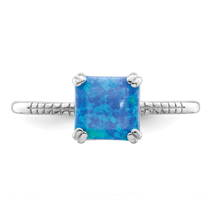 Sterlingsilber Rhodiniert Poliert Quadratisch Blau Erzeugt Opal Ring