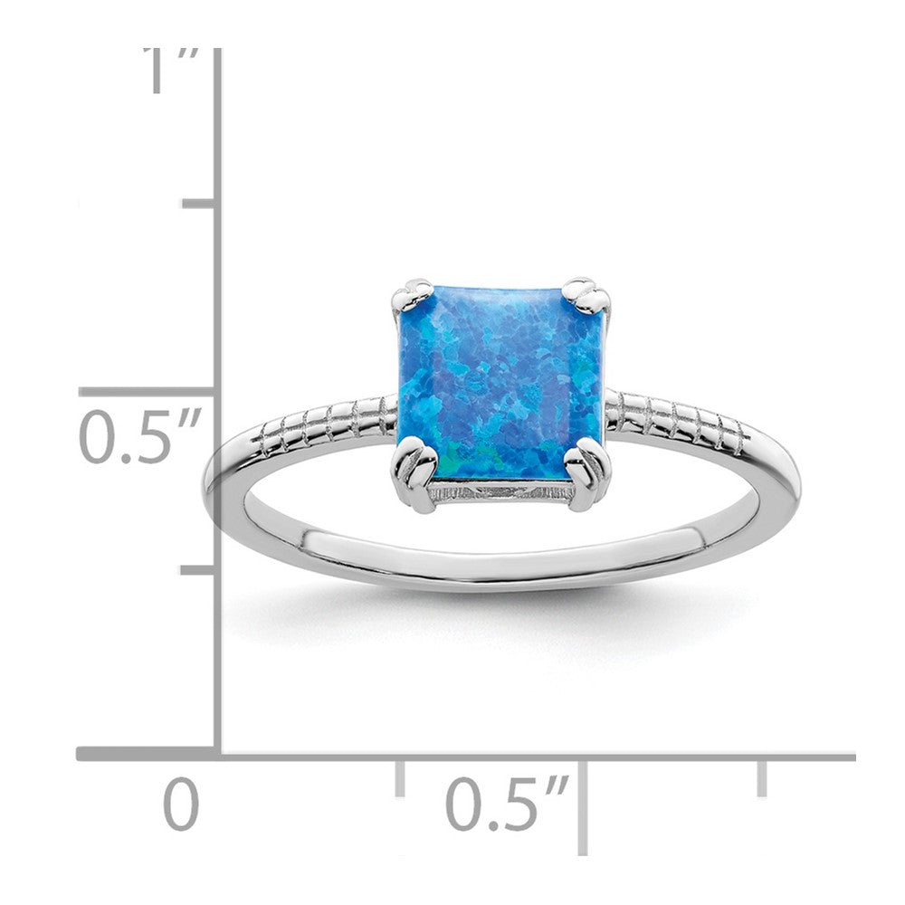 Sterlingsilber Rhodiniert Poliert Quadratisch Blau Erzeugt Opal Ring