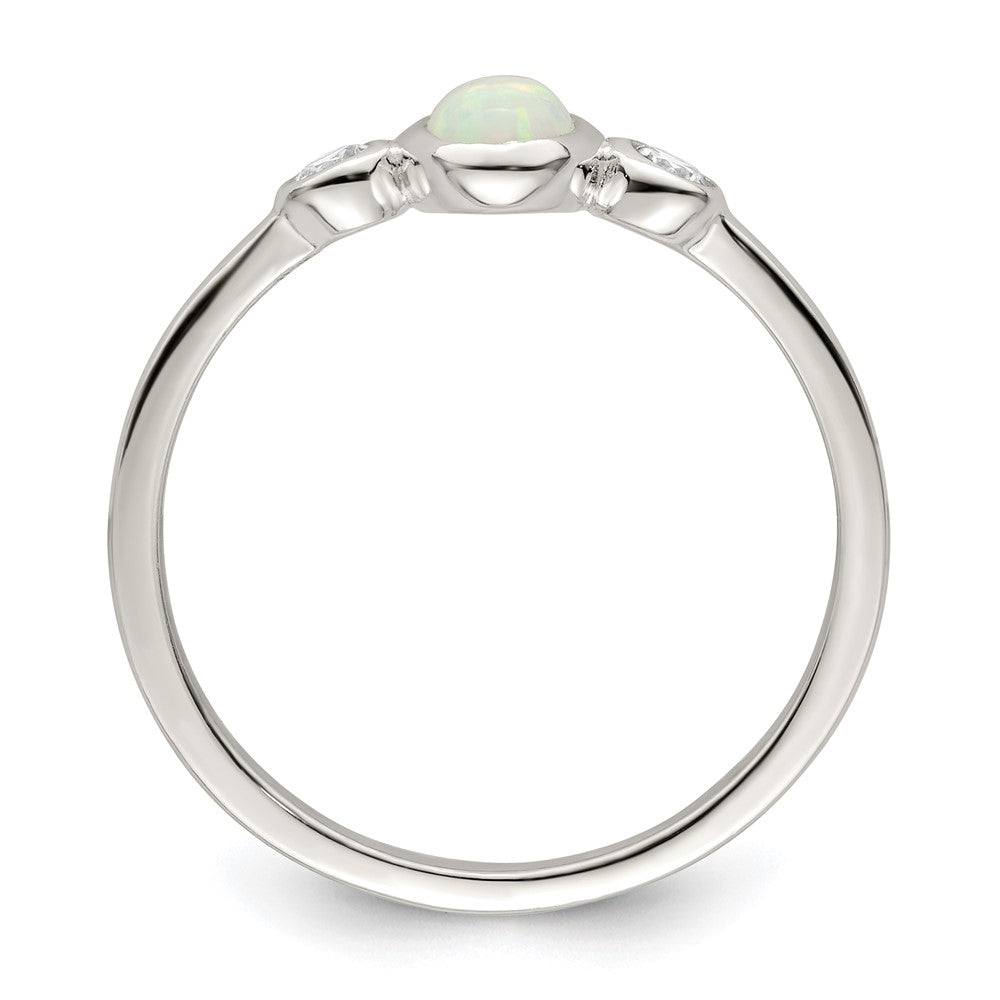 Sterlingsilber Poliert Zirkonia und Weiß Erzeugt Opal Ring
