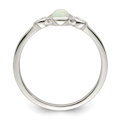 Sterlingsilber Poliert Zirkonia und Weiß Erzeugt Opal Ring