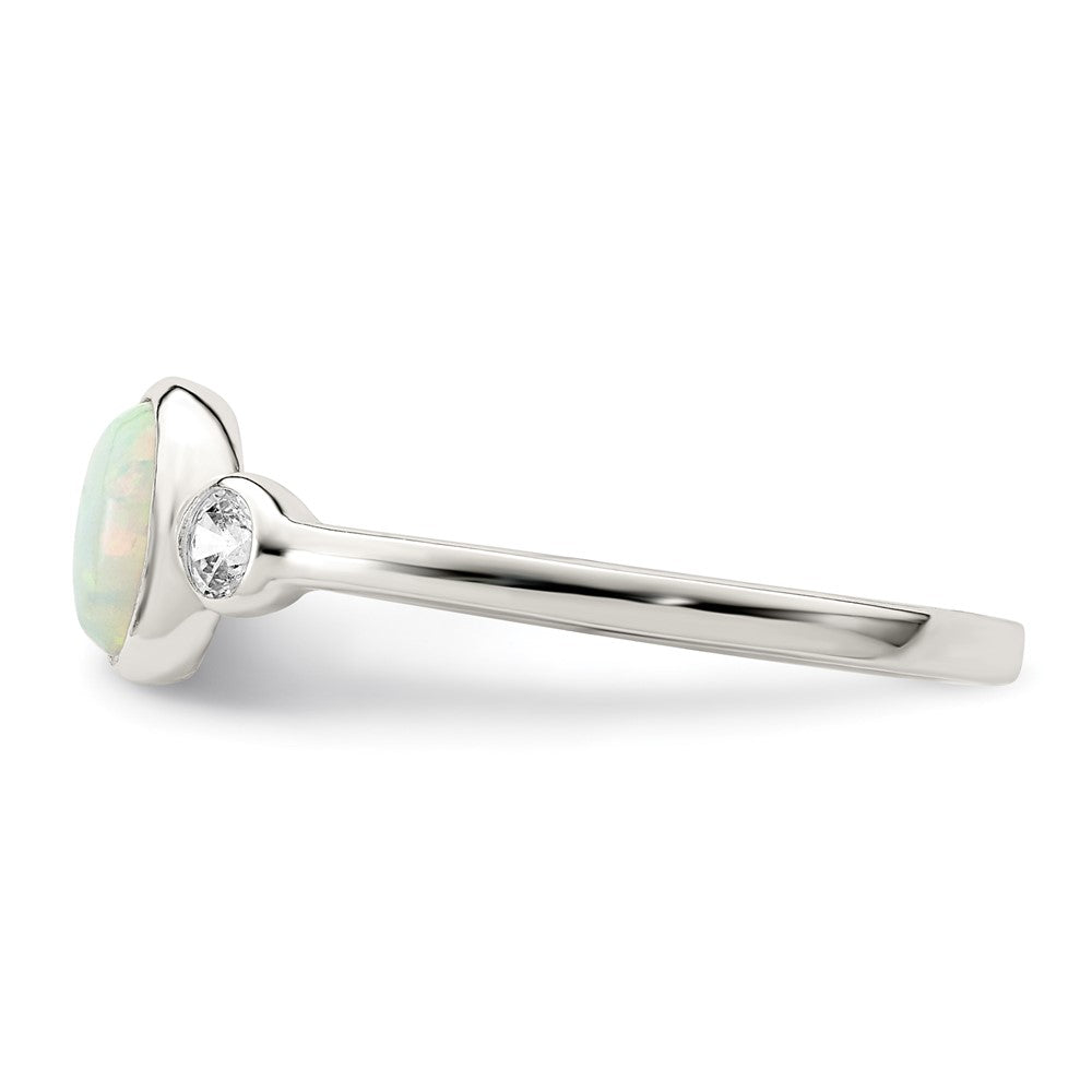 Sterlingsilber Poliert Zirkonia und Weiß Erzeugt Opal Ring