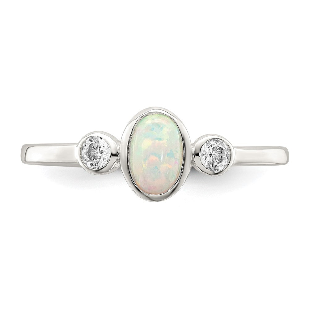 Sterlingsilber Poliert Zirkonia und Weiß Erzeugt Opal Ring