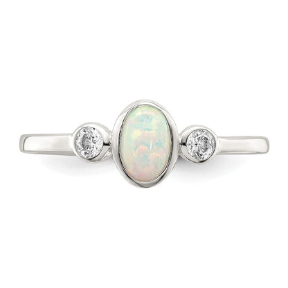 Sterlingsilber Poliert Zirkonia und Weiß Erzeugt Opal Ring