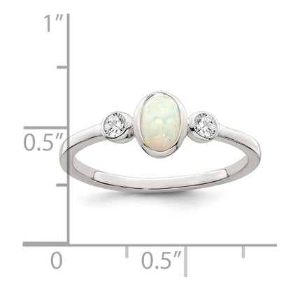 Sterlingsilber Poliert Zirkonia und Weiß Erzeugt Opal Ring