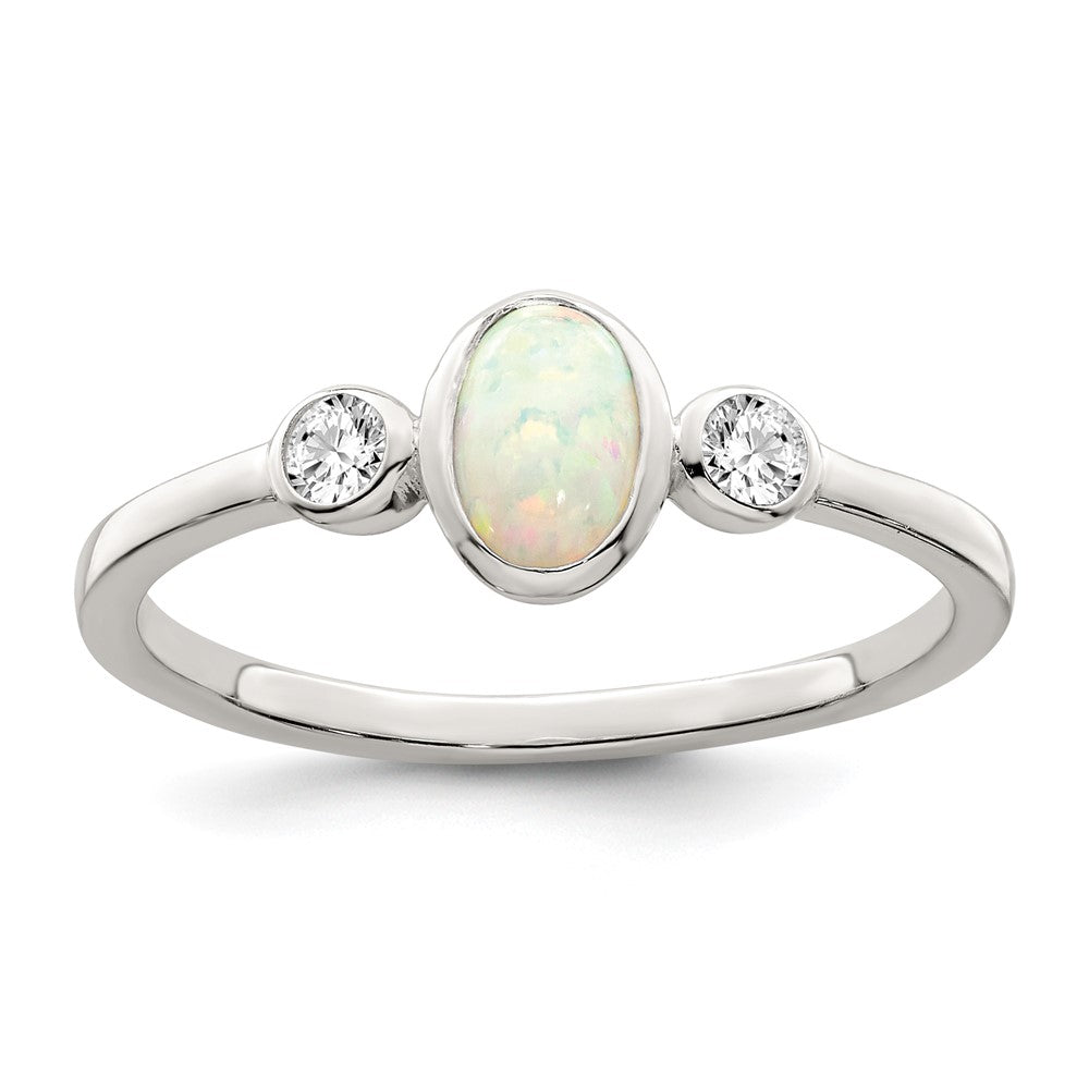 Sterlingsilber Poliert Zirkonia und Weiß Erzeugt Opal Ring