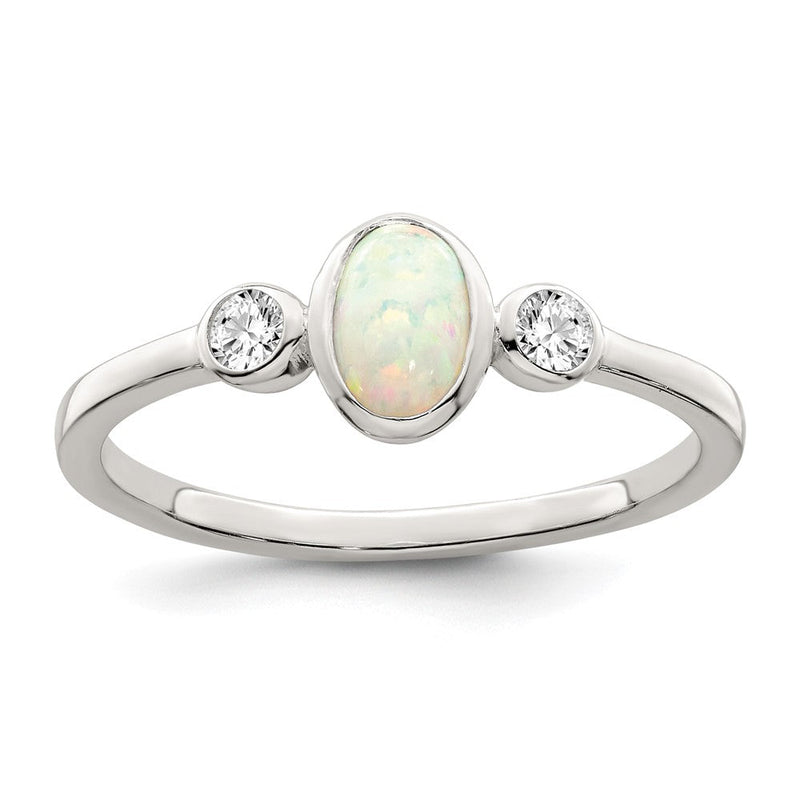Sterlingsilber Poliert Zirkonia und Weiß Erzeugt Opal Ring