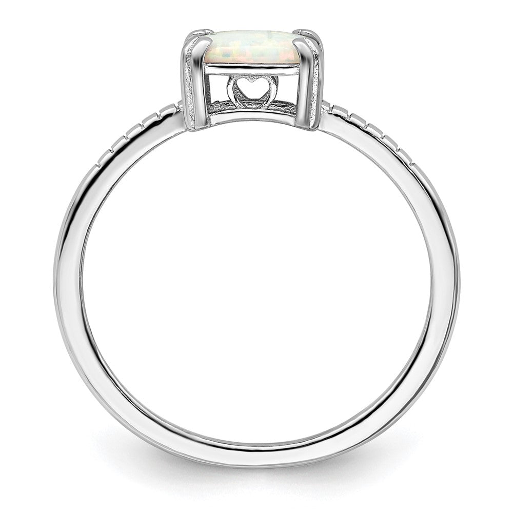 Sterlingsilber Rhodiniert Poliert Quadratisch Weiß Erzeugt Opal Ring