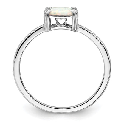Sterlingsilber Rhodiniert Poliert Quadratisch Weiß Erzeugt Opal Ring