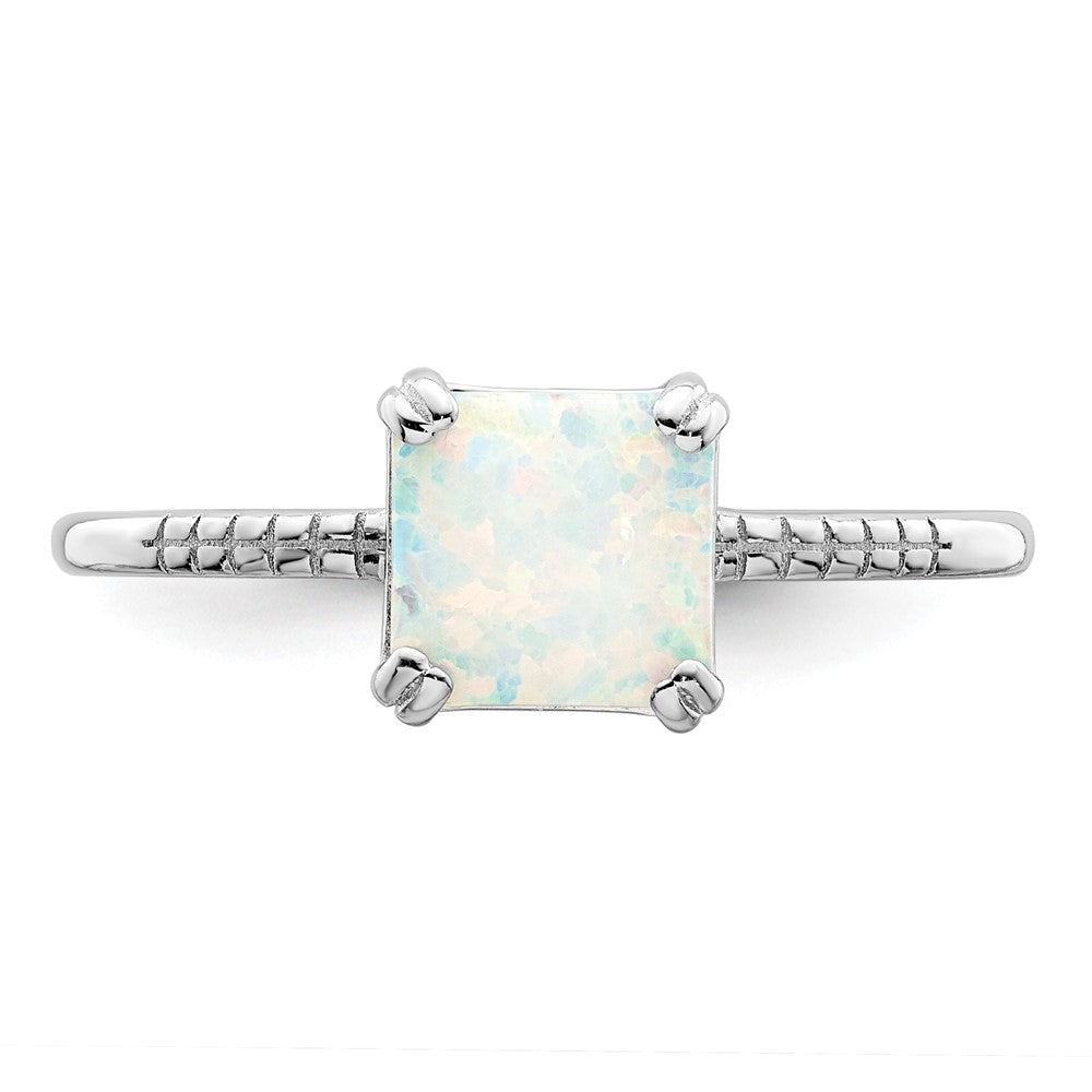 Sterlingsilber Rhodiniert Poliert Quadratisch Weiß Erzeugt Opal Ring