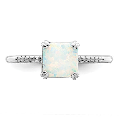 Sterlingsilber Rhodiniert Poliert Quadratisch Weiß Erzeugt Opal Ring