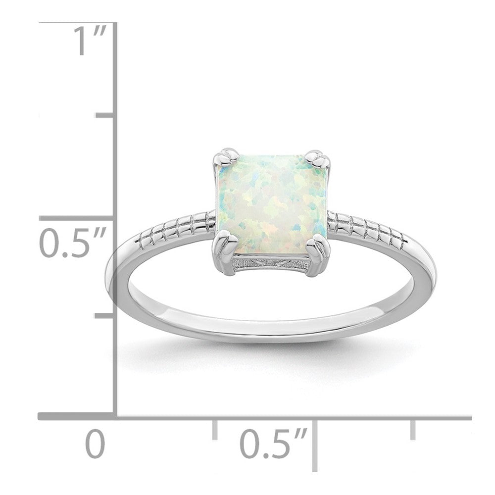 Sterlingsilber Rhodiniert Poliert Quadratisch Weiß Erzeugt Opal Ring