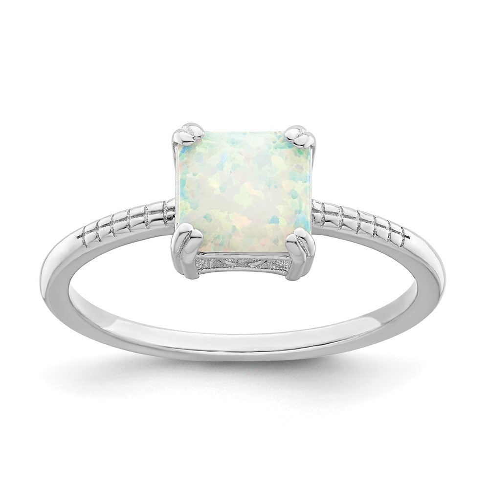 Sterlingsilber Rhodiniert Poliert Quadratisch Weiß Erzeugt Opal Ring