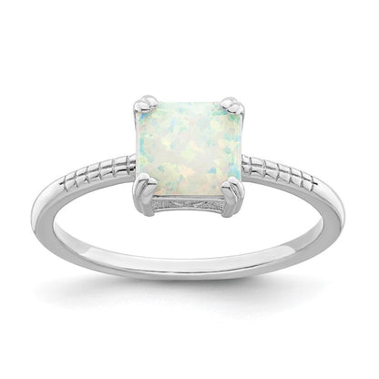 Sterlingsilber Rhodiniert Poliert Quadratisch Weiß Erzeugt Opal Ring
