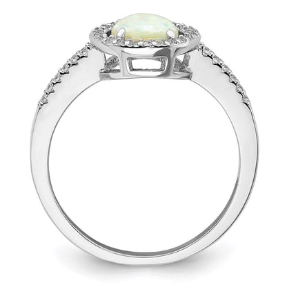 Sterlingsilber Rhodiniert Poliert Weiß Erzeugt Opal Zirkonia Heiligenschein Ring