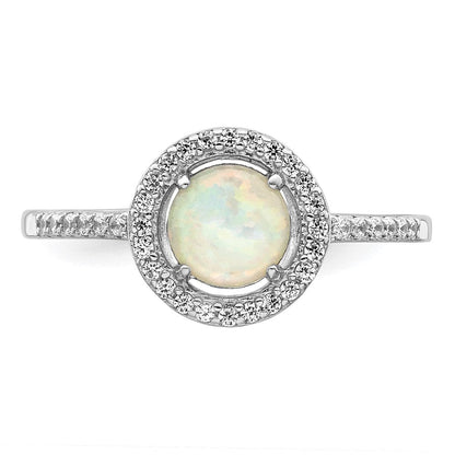 Sterlingsilber Rhodiniert Poliert Weiß Erzeugt Opal Zirkonia Heiligenschein Ring