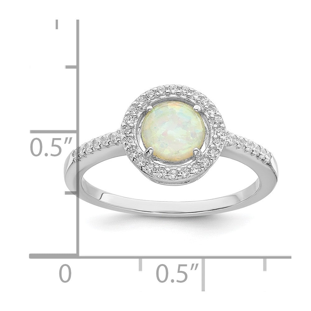 Sterlingsilber Rhodiniert Poliert Weiß Erzeugt Opal Zirkonia Heiligenschein Ring