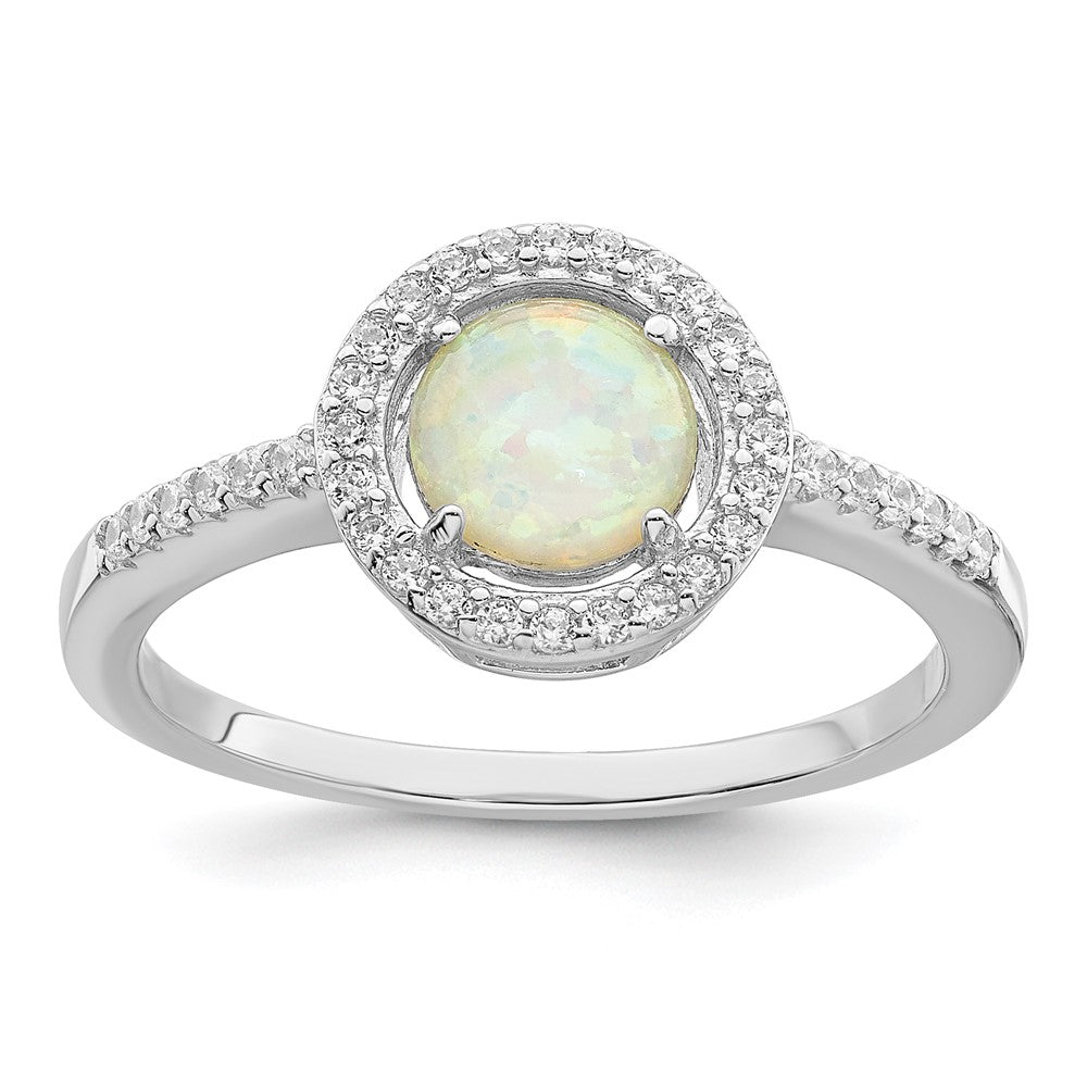 Sterlingsilber Rhodiniert Poliert Weiß Erzeugt Opal Zirkonia Heiligenschein Ring