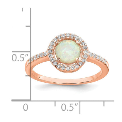 Sterlingsilber Roséfarben Weiß Erzeugt Opal Zirkonia Heiligenschein Ring (size 6 Nur)