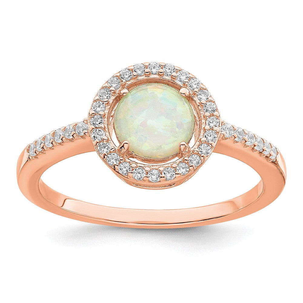 Sterlingsilber Roséfarben Weiß Erzeugt Opal Zirkonia Heiligenschein Ring (size 6 Nur)