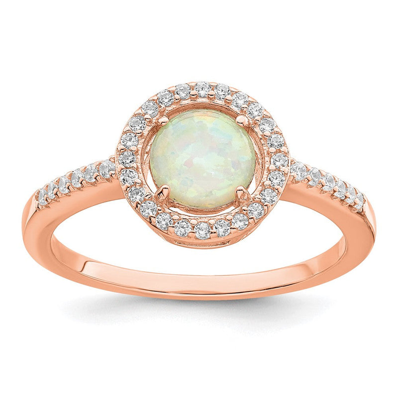 Sterlingsilber Roséfarben Weiß Erzeugt Opal Zirkonia Heiligenschein Ring (size 6 Nur)