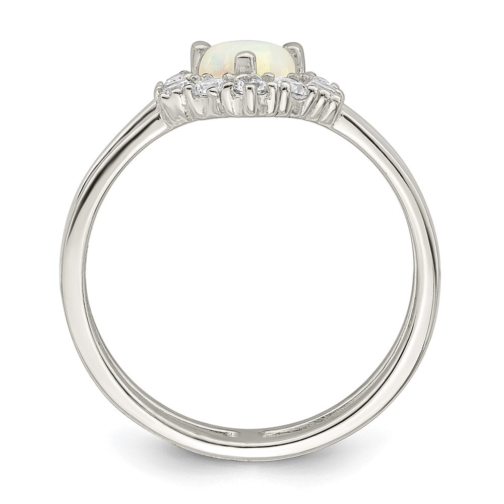 Sterlingsilber Zirkonia & Herz Erzeugt Weiß Opal Doppelt Ring