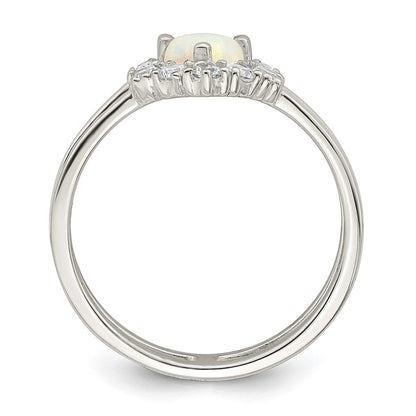 Sterlingsilber Zirkonia & Herz Erzeugt Weiß Opal Doppelt Ring