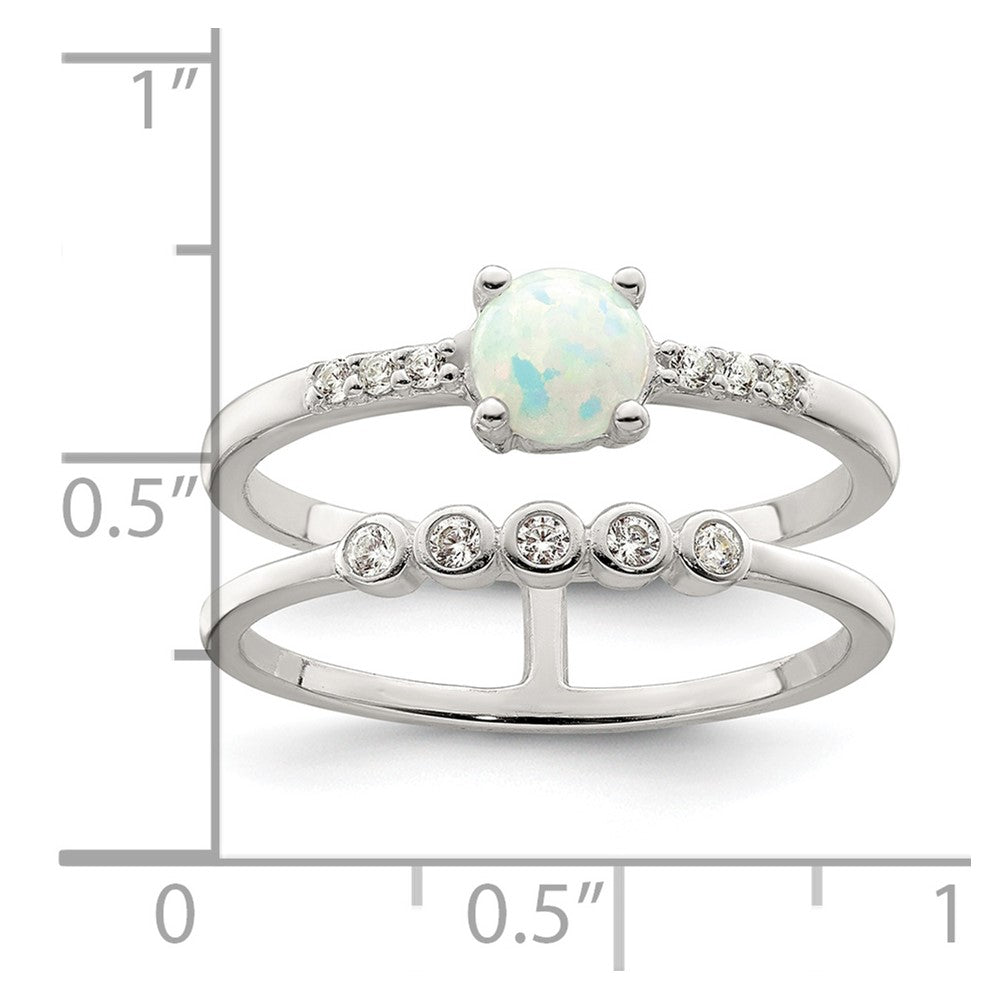 Sterlingsilber Zirkonia und Erzeugt Weiß Opal Doppelt Ring (size 7 Nur)