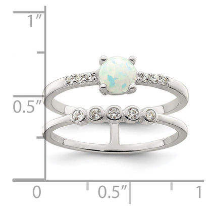 Sterlingsilber Zirkonia und Erzeugt Weiß Opal Doppelt Ring (size 7 Nur)