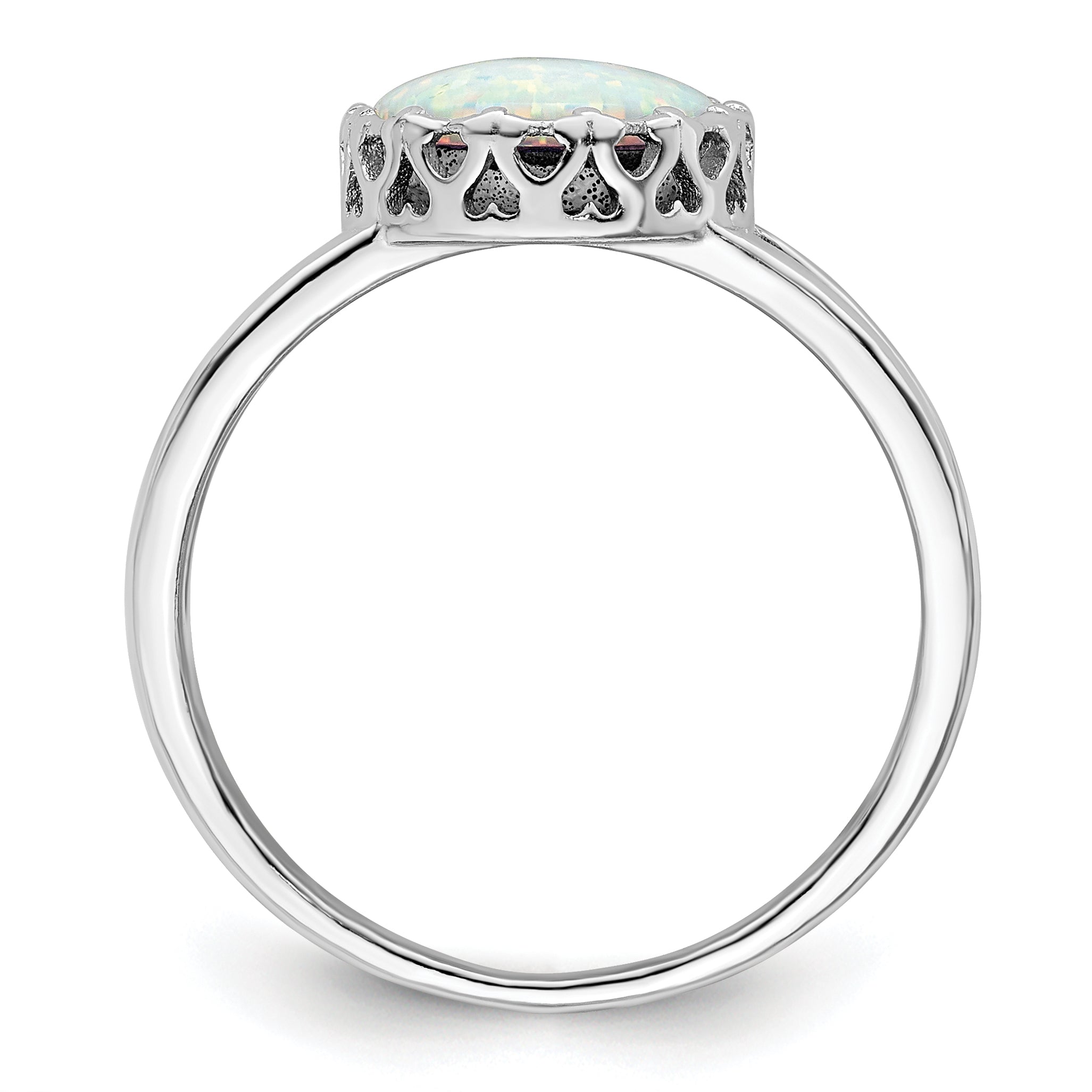 Sterlingsilber Rhodiniert Rund Weiß Erzeugt Opal Einlage Ring