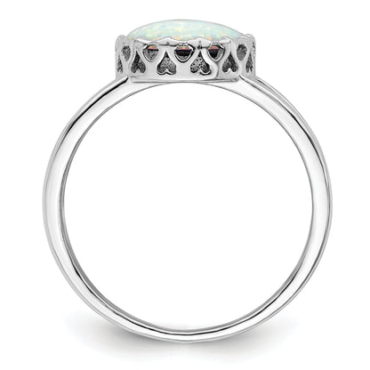 Sterlingsilber Rhodiniert Rund Weiß Erzeugt Opal Einlage Ring
