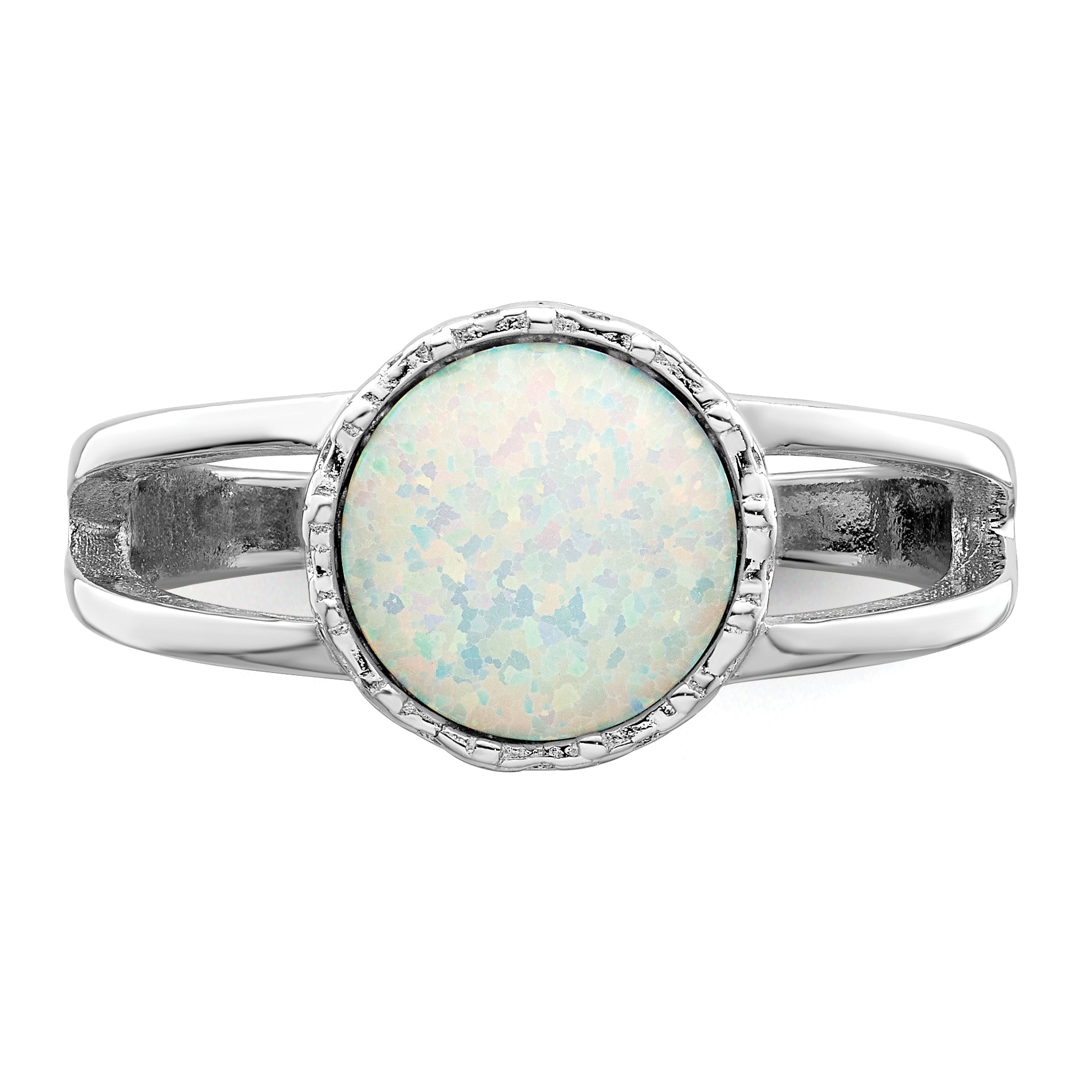 Sterlingsilber Rhodiniert Rund Weiß Erzeugt Opal Einlage Ring