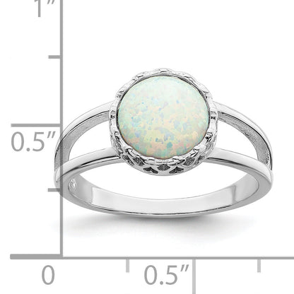 Sterlingsilber Rhodiniert Rund Weiß Erzeugt Opal Einlage Ring