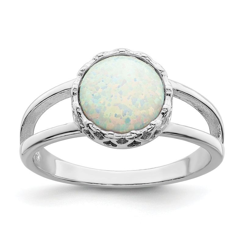 Sterlingsilber Rhodiniert Rund Weiß Erzeugt Opal Einlage Ring