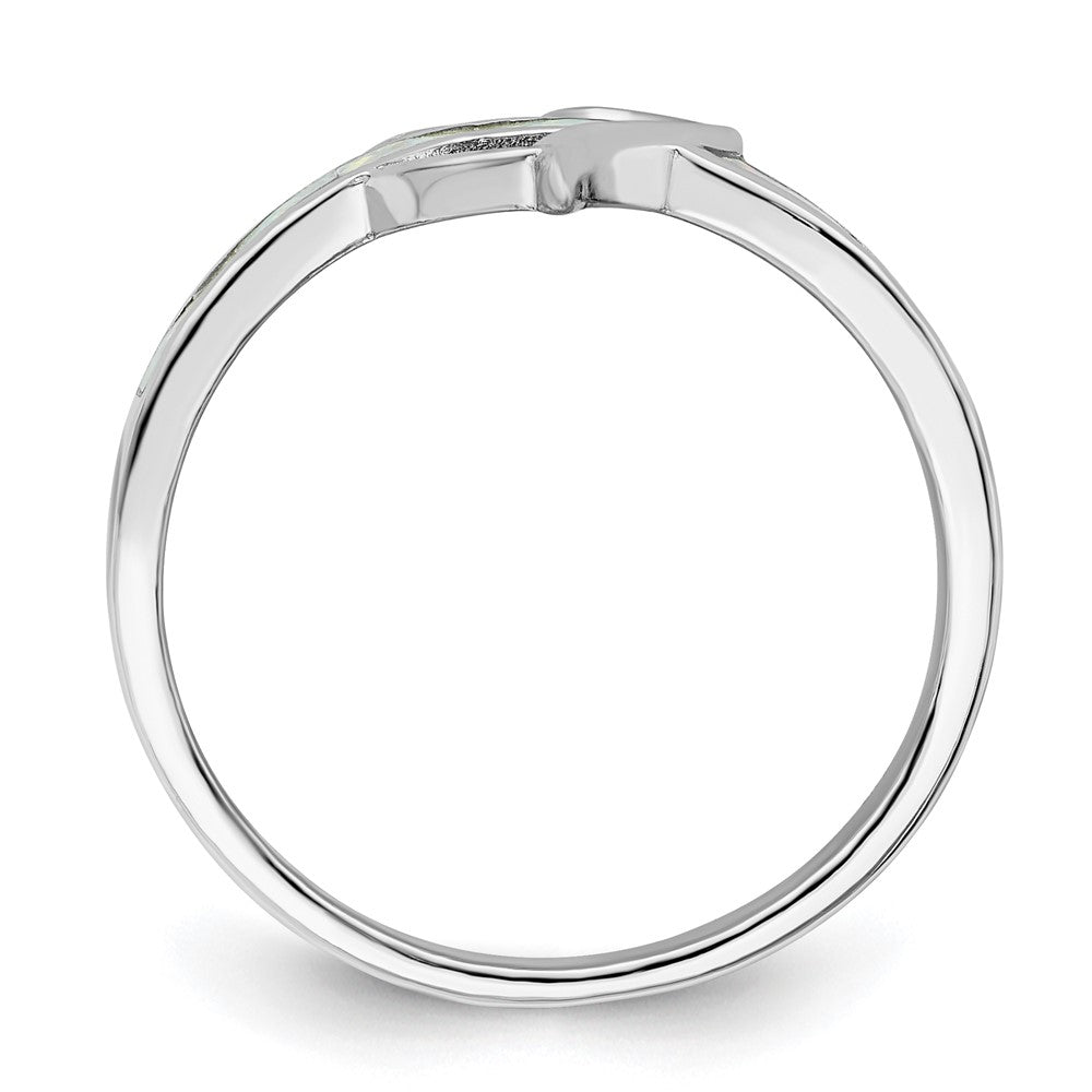 Sterlingsilber Rhodiniert Weiß Erzeugt Opal Einlage Herz Ring
