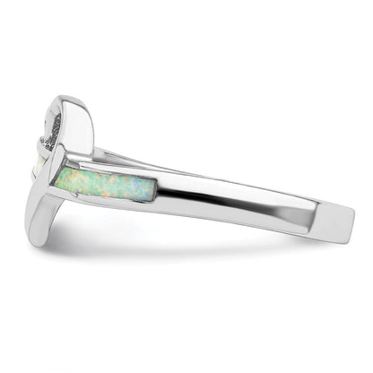 Sterlingsilber Rhodiniert Weiß Erzeugt Opal Einlage Herz Ring