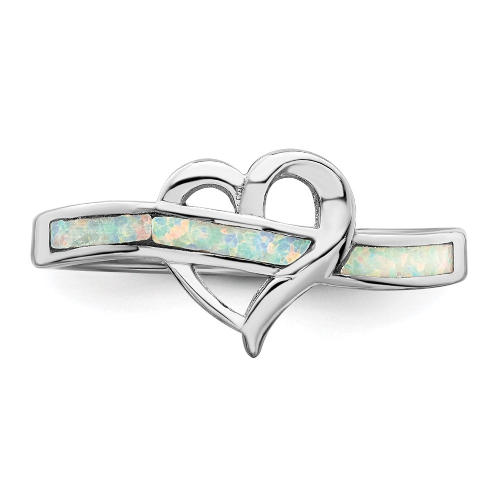 Sterlingsilber Rhodiniert Weiß Erzeugt Opal Einlage Herz Ring